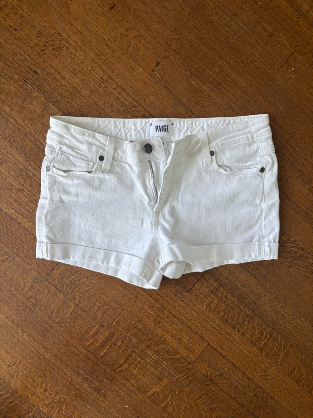 PAIGE White Cuffed Denim Shorts